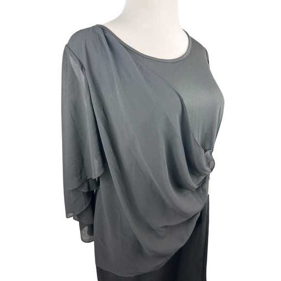 Hanna Nikole Black Chiffon Dress Rhinestone Drape Cape Overlay Formal Size 18w - Picture 4 of 14